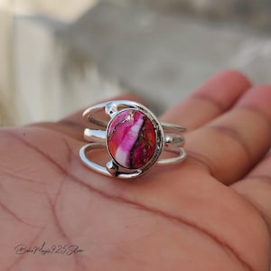 Pink Copper Turquoise Silver Ring ~ 925 Sterling Ring ~ Dainty Ring ~ Bohemian Oval Shape Ring ~ Handmade Ring ~ Perfect Gift For Sister*