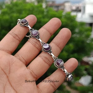 Natural Amethyst Gemstone Bracelet - Handcrafted Sterling Silver Bracelet Jewelry - Elegant Purple Amethyst Bracelet - Unique Gift for Her