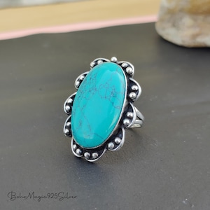 Handmade Turquoise Sterling Silver Band Ring - Dainty Gemstone Jewelry
