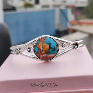 Delightful - Oyster Copper Turquoise Bangle | 925 Silver Gemstone Gift Bangle | Charming Gift Bracelet | Oyster Bangle | Gift Your Valentine