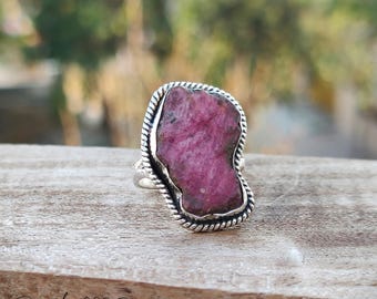 Raw Ruby Ring: Handmade 925 Sterling Silver Bohemian Jewelry