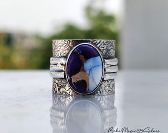 Handmade Spiny Oyster Turquoise Ring: Chunky 925 Silver Boho Ring