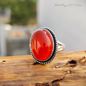 Natural Carnelian Ring - Orange Carnelian Silver Ring - Statement Ring - Boho Ring - Dainty Ring - Handcraft Jewelry - Birthstone Gift Ring