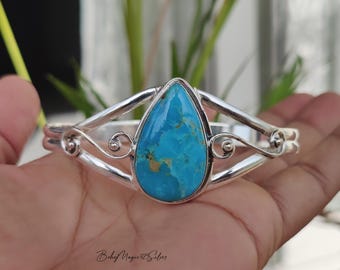 Handmade Kingman Turquoise Bangle: Sterling Silver Gemstone Bracelet, Statement Jewelry