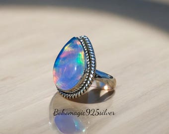 Handmade Aurora Opal 925 Sterling Silver Ring