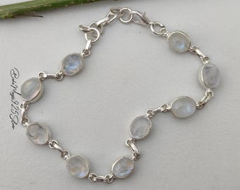 Oval Moonstone Bracelet, 925 Sterling Silver Jewelry, Multi Stone Adjustable Bracelet