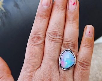 Handmade Aurora Opal 925 Sterling Silver Ring