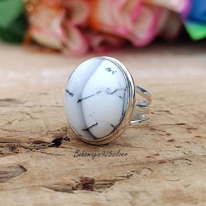 Dendritic Agate Ring, 925 Sterling Silver, Gemstone Handmade Ring, Women Ring, Dendritic Agate Jewelry, Silver Band Ring, Gift For Her/Him