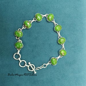 Green Copper Turquoise Bracelet, 925 Sterling Silver Bracelet, Friendship Gift Bracelet, Green Turquoise Jewelry, Gemstone Bracelet For Her
