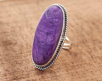 Handmade Charoite Gemstone Ring: 925 Sterling Silver Boho Jewelry