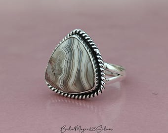 Handmade Crazy Lace Agate Ring: 925 Sterling Silver