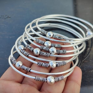 Thick West Indian Bangle Set - 925 Silver Bangle Sets - Set Of 7 Bangles - Boho Bangles - Gift Bangles - Ball Unique Designer Bangles - Gift