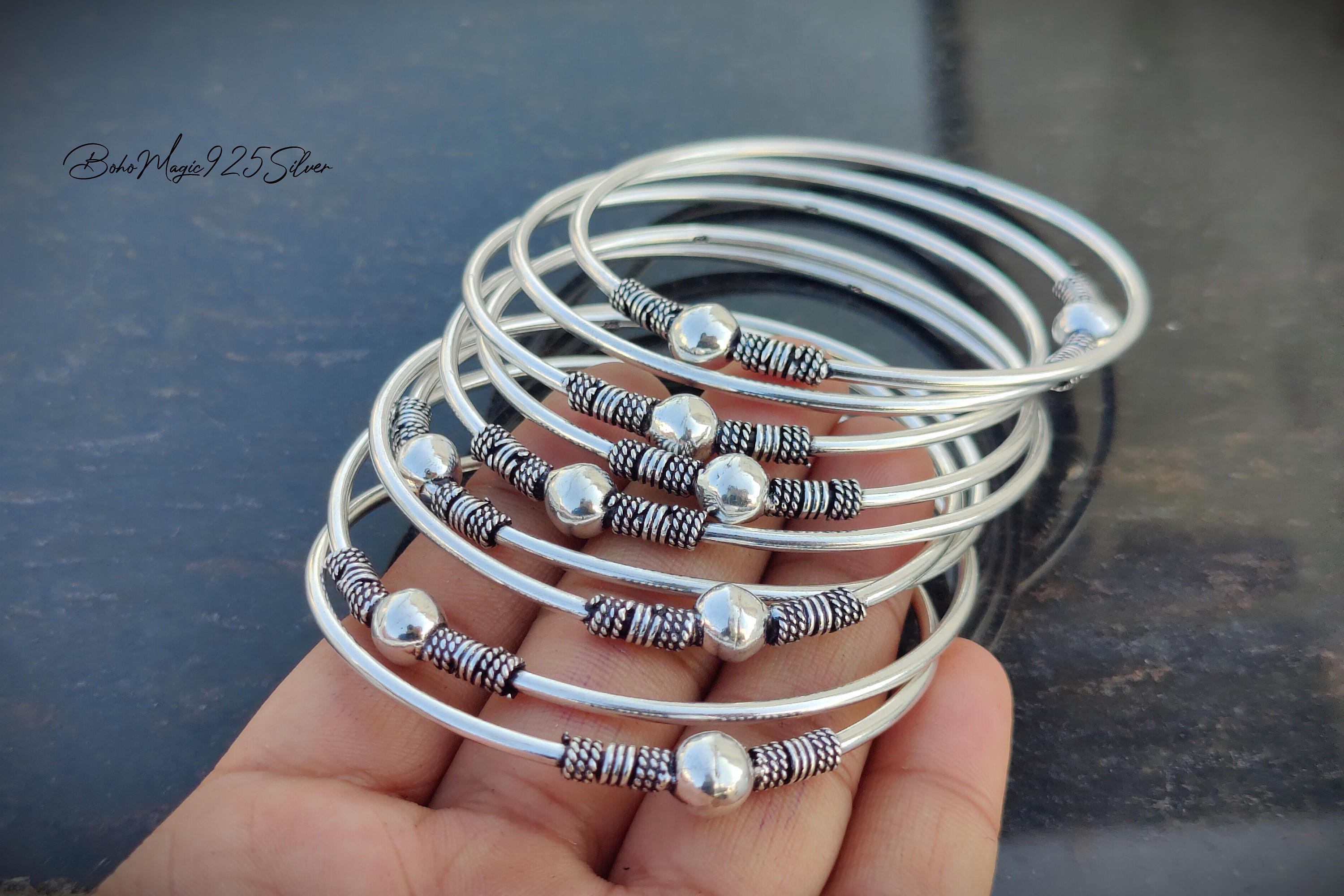 Handmade Sterling Silver Bangle Set: Thick Boho Ball Bangles - Etsy