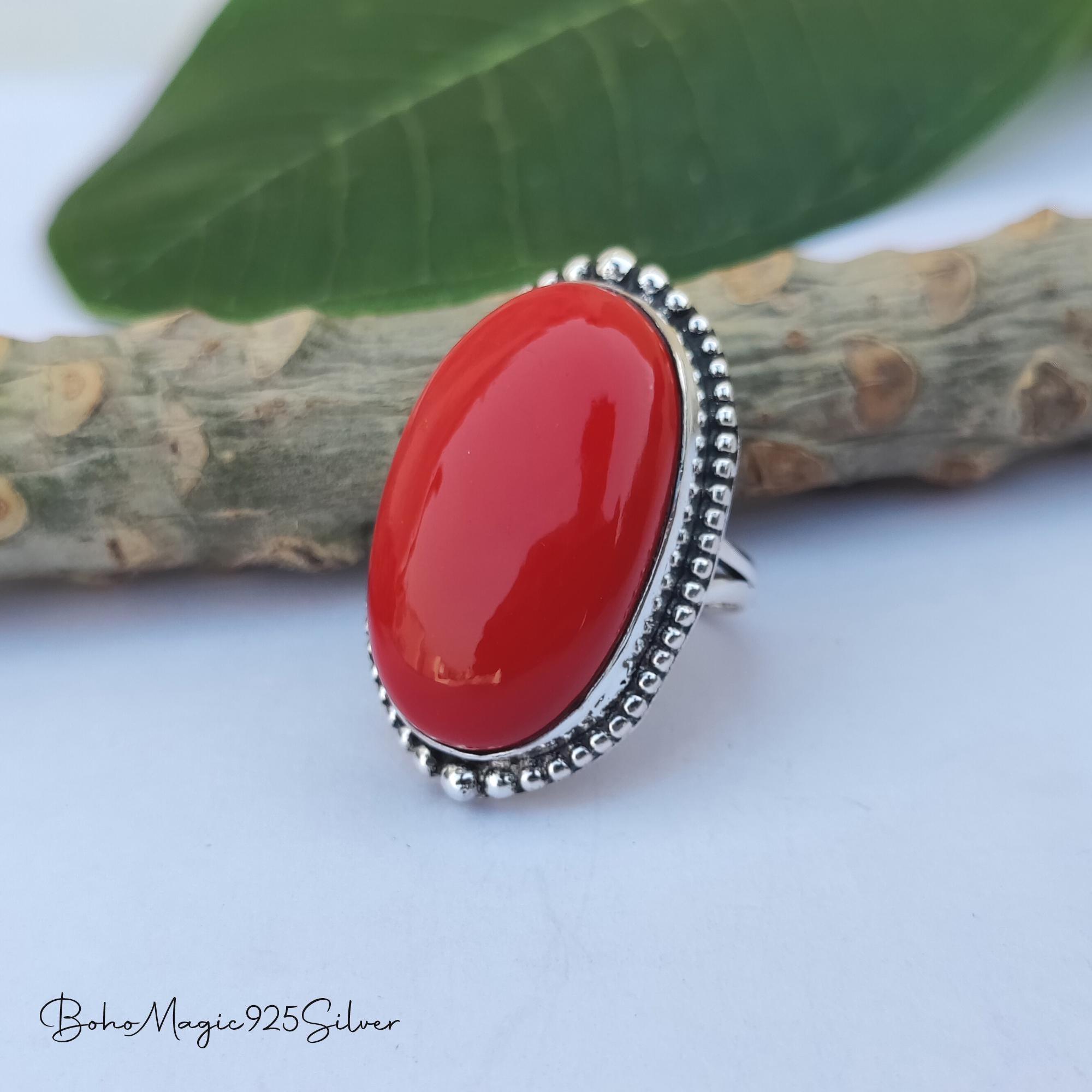 Handmade Red Coral Sterling Silver Ring: Statement Jewelry - Etsy
