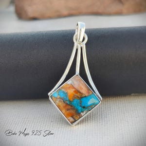 Natural Oyster Copper Turquoise Pendant | Sterling Silver Pendant | Oyster Turquoise Neckless | Handcraft jewelry For Woman | Silver Pendant