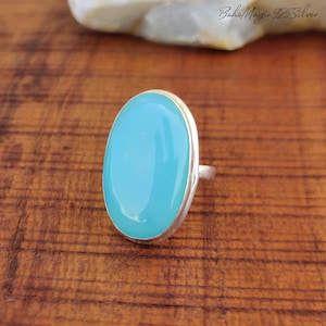 Aqua Chalcedony Ring | 925 Sterling Silver Ring | Aqua Chalcedony Jewelry | Dainty Ring | Handmade Ring | Statement Ring | Christmas Gift