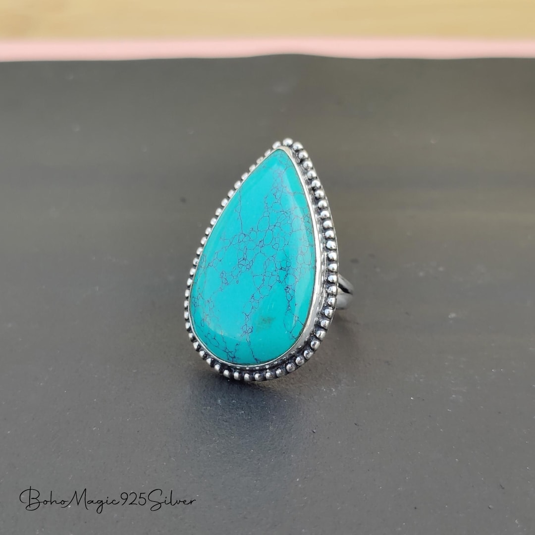 Turquoise Gemstone Ring | Sterling Silver Handmade Jewelry | Statement ...