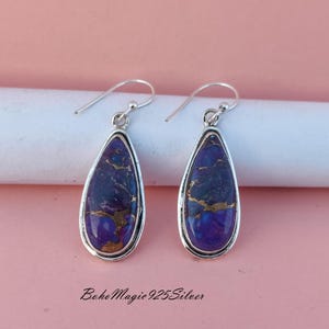 Purple Copper Turquoise Earrings, Birthstone Earring, 925 Sterling Silver Jewelry, Purple Turquoise Jewelry, Silver Dangle & Drop Earring