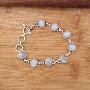 Natural Moonstone Bracelet, Sterling Silver Gemstone Bracelet, Handmade Bracelet, Adjustable Bracelet, Oval Moonstone Bracelet, Perfect Gift