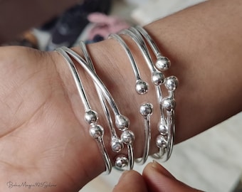 Handmade Sterling Silver West Indian Bangle Set - Adjustable Boho Bangles