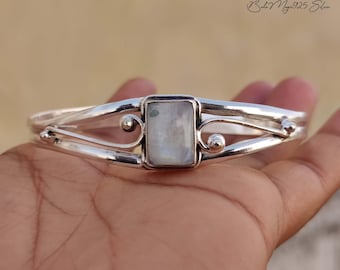 Handmade Moonstone Bangle: 925 Sterling Silver Cuff Bracelet