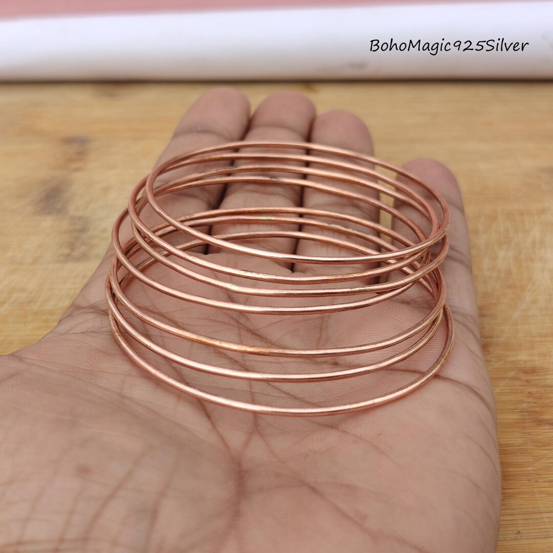 Solid Copper Bangle Set 7 Boho Bangles For Women Etsy