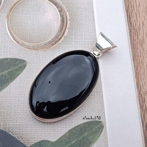 Black Onyx Silver Pendant 925 Sterling Solid Silver Pendant Oval Gemstone Pendant Genuine Black Onyx Pendant Black Onyx Women Gift Pendant