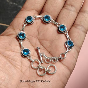 Handmade Blue Topaz Bracelet: 925 Sterling Silver Gemstone Jewelry