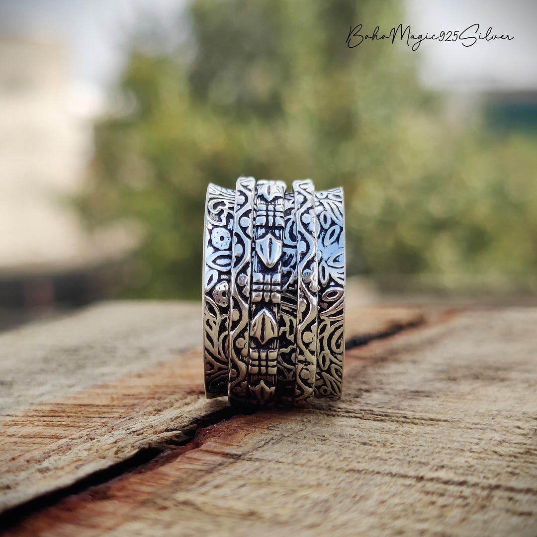 Handmade Sterling Silver Spinner Ring: Wide Band Meditation Ring - Etsy