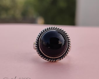 Black Onyx Sterling Silver Ring: Handmade Boho Statement Jewelry