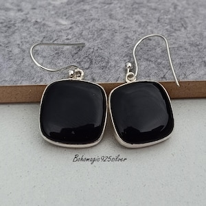 Black Onyx Earring ~ 925 Sterling Silver Earring ~ Handmade Earring ~ Square Stone Earring ~ Black Onyx Jewelry ~ Valentine Gift Jewelry