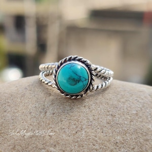 Natural Turquoise Sterling Silver Ring: Handmade Boho Band