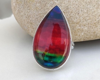 Ammolite Gemstone 925 Sterling Silver Ring: Handmade Boho Jewelry