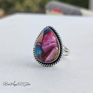 Beautiful - Pink Copper Turquoise Ring || 925 Silver Ring || Spiny Turquoise Ring Jewelry || Multi Color Stone Ring || Statement Gift Ring