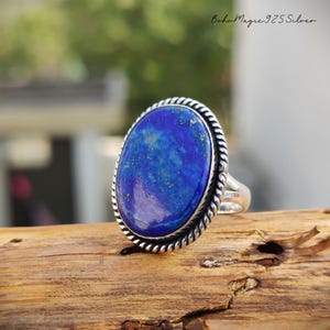 Anello in lapislazzuli puro, anello in argento sterling 925, anello ovale in lapislazzuli, anello fatto a mano, anello con pietra preziosa blu, anello importante, regalo per sorella
