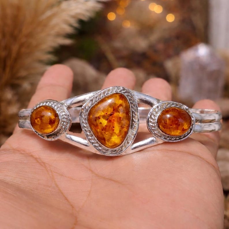 Handmade Kingman Turquoise Bangle: 925 Sterling Silver Boho Statement Jewelry Amber
