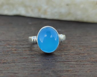 Blue Chalcedony Ring: Handmade Sterling Silver Boho Statement