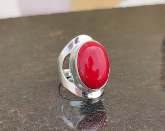 Red Coral Ring: Handmade Sterling Silver Gemstone Jewelry