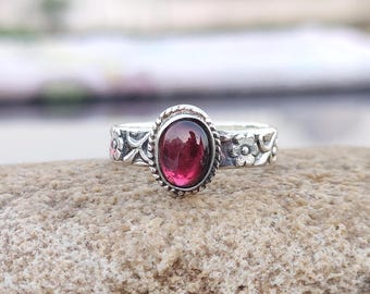 Handmade Garnet Floral Band, 925 Sterling Silver Gemstone Jewelry