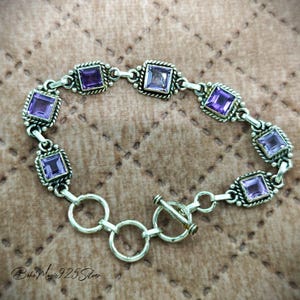 Natural Amethyst Bracelet, Squire Shape Bracelet, Sterling Silver Bracelet Jewelry,  Deep Purple Amethyst Jewelry Bracelet, Gift Bracelets