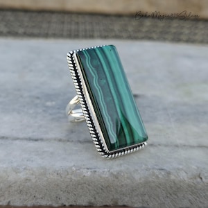 Pretty Malachite Silver Rectangle Ring ~ Natural Ring ~ 925 Sterling Silver Ring ~ Dainty Ring ~ Malachite Ring ~Handmade Ring ~Gift For Her