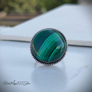 Natural Malachite Gemstone Ring, Round Gemstone Ring, 925 Sterling Silver Ring, Dainty Ring, Malachite Jewelry, Statement Ring, Gift For Her