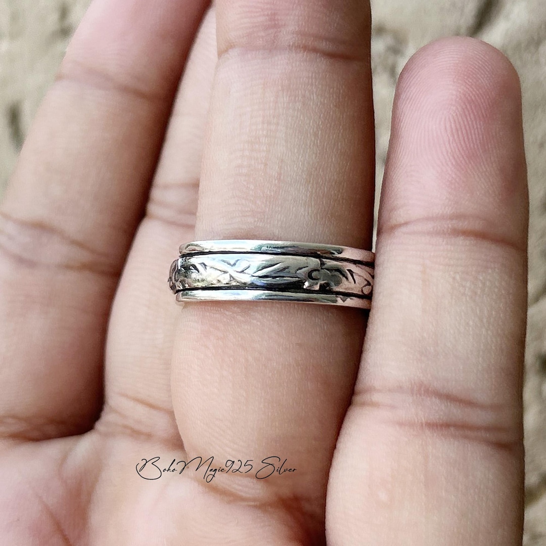 Handmade Sterling Silver Spinner Ring: Floral Fidget Anxiety Ring - Etsy