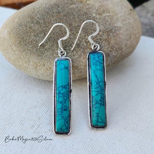Natural Turquoise Earring, Women Gift Earrings, 925 Silver Earring, Handmade Earring, Rectangle Shape Earring, Birthday Gifts, Gift For Her