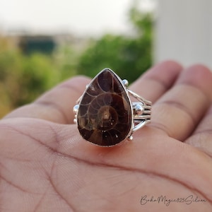 Natural Ammonite Fossil Ring ~ Women Ring ~ 925 Silver Ring ~ Gemstone Ring ~ Pear Ring ~ Promise Ring ~ Perfect Gift Ring ~ Statement Piece