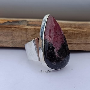 Rhodonite Ring, 925 Sterling Silver Ring, Natural Gemstone Ring, Chunky Ring, Natural Pear Rhodonite Gemstone Ring, Valentine Gift Jewelry