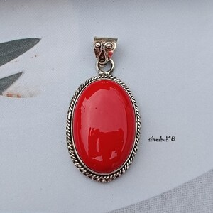 Red Coral Pendant,  925 Sterling Silver Pendant Necklace, Natural Red Coral Jewelry, Bohemian Christmas Gifts, Valentine Gift Jewelry