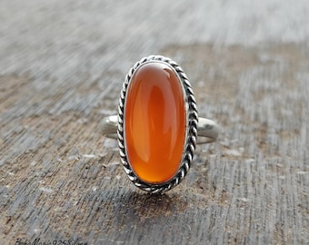 Handmade Oval Carnelian Ring: 925 Sterling Silver Statement Band