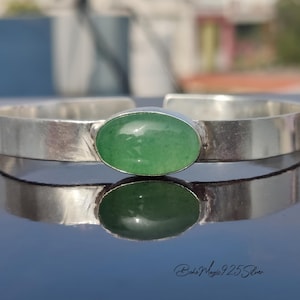 Bracelet jonc chrysoprase fait main : Bracelet ovale en argent sterling 925 avec pierres précieuses