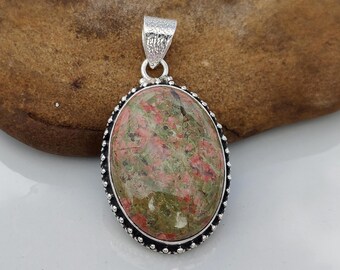 Unakite Gemstone Pendant / Handmade 925 Silver Jewelry / Designer Healing Necklace